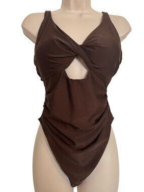 Tahari Twist Front Size XL One Piece Cocoa Swimsuit $41 NWT